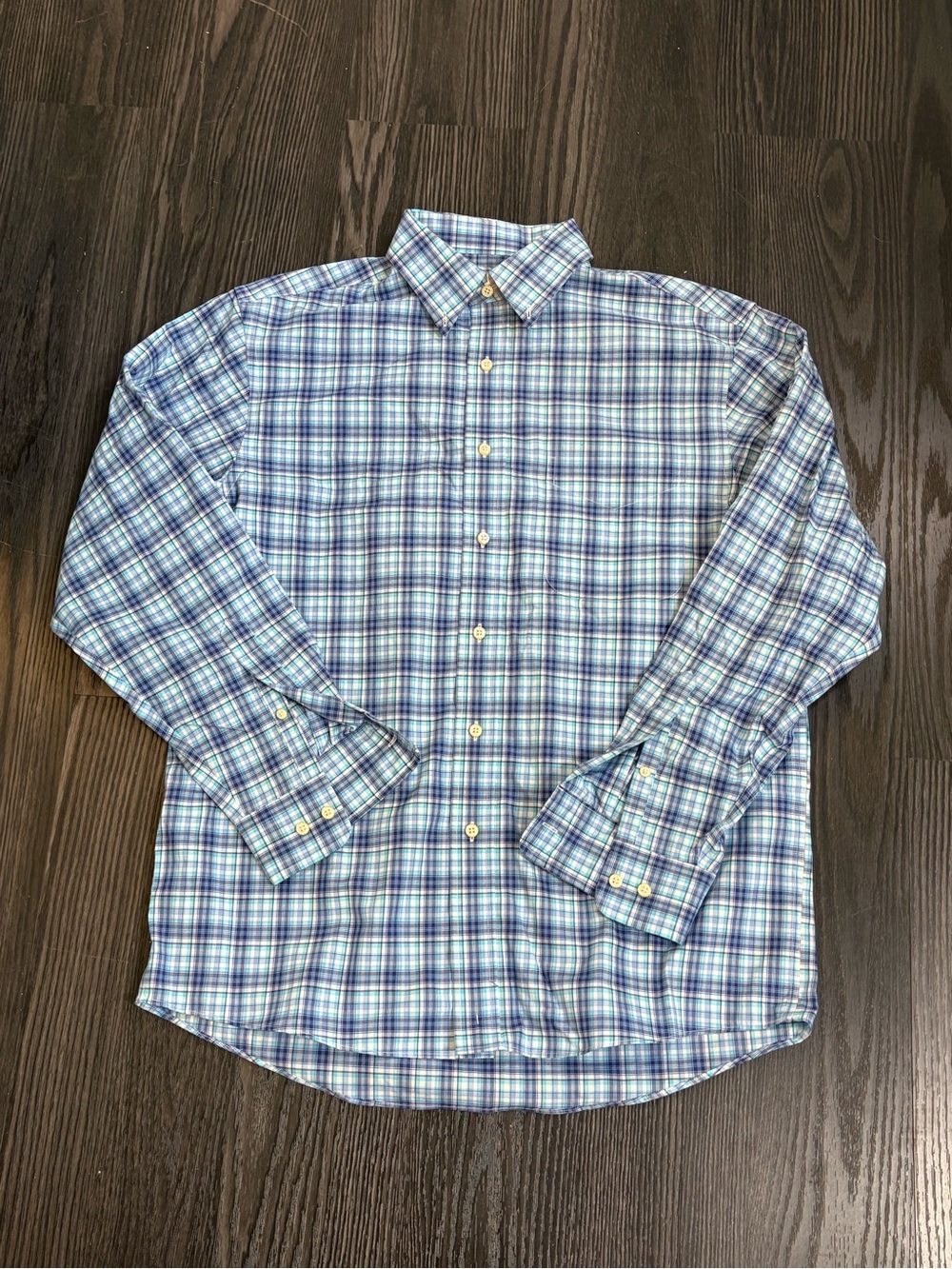 Jos. A. Bank Men’s M Blue Plaid Cotton Button Down Shirt business casual office